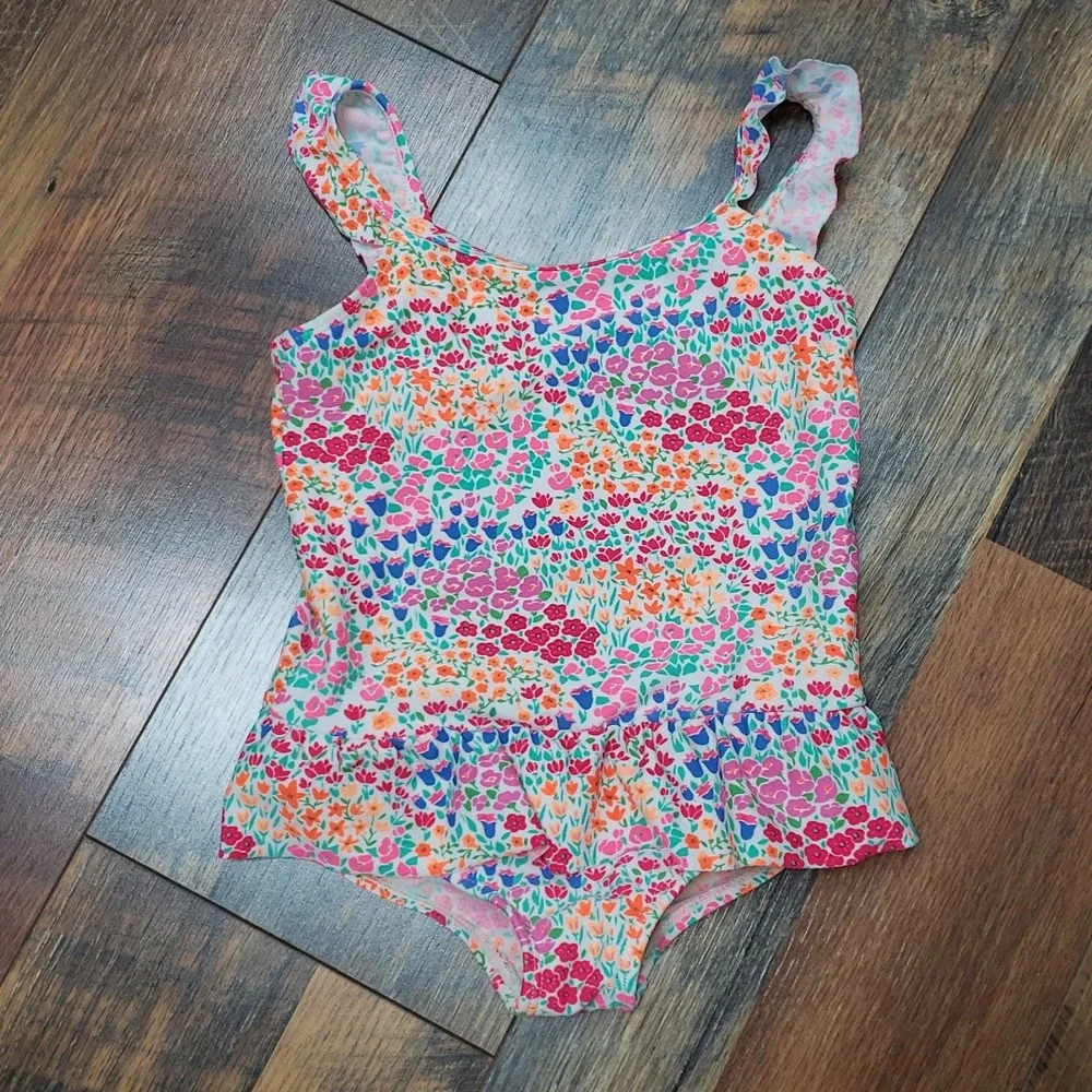 Oshkosh B'Gosh Floral Swimsuit with Ruffle at Waist & Shoulders, Size 3T